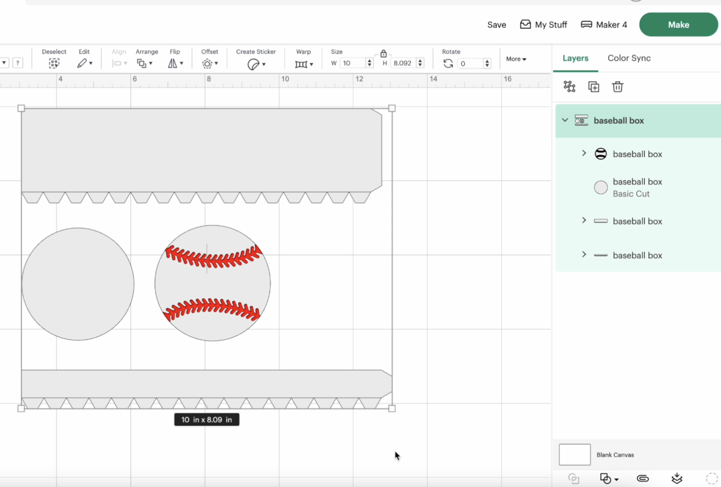 Free Baseball Box SVG in Cricut Design Space.